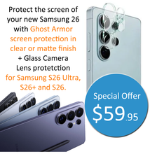 Load image into Gallery viewer, Protect your Samsung S26 with Ghost Armor screen protection and camera lens protection

