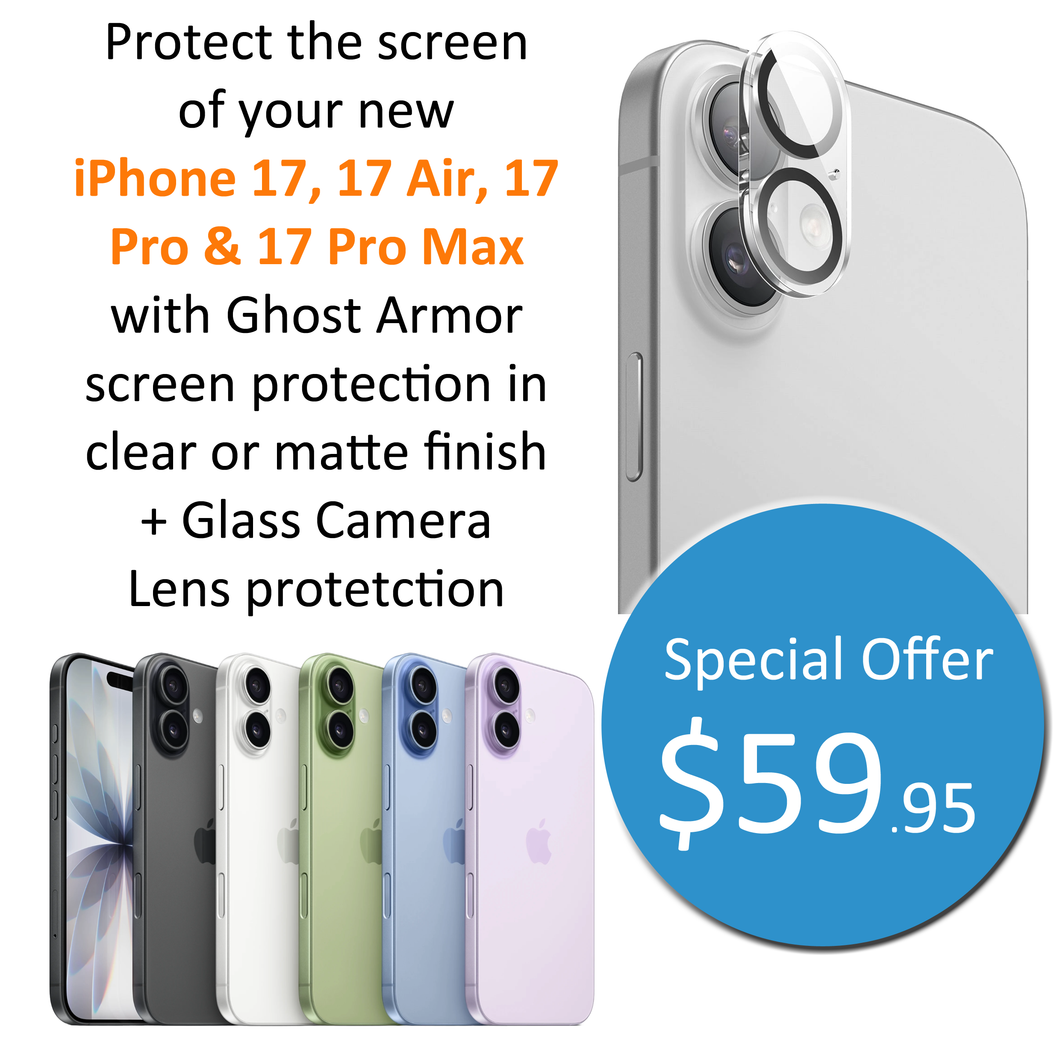 Protect your new iPhone 17 with Ghost Armor screen protection plus camera lens protection